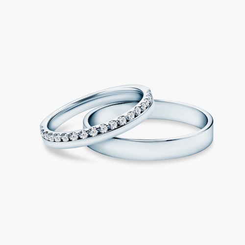 Obrączki Dream: białe złoto, biały szafir, płaskie, 3 mm